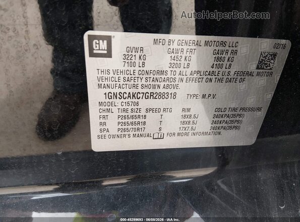 1GNSCAKC7GR288318 2016 CHEVROLET TAHOE Черный Вид подкапотного пространства
