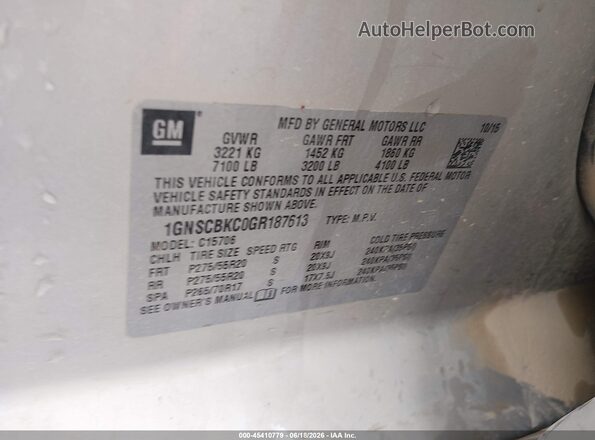 1GNSCBKC0GR187613 2016 CHEVROLET TAHOE Beige Engine compartment view
