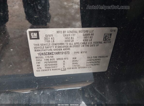 1GNSCBKC1HR191073 2017 CHEVROLET TAHOE Black Engine compartment view