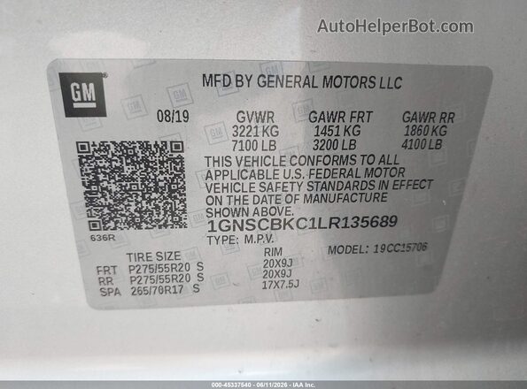1GNSCBKC1LR135689 2020 CHEVROLET TAHOE Silver Շարժիչի բաժամունքի տեսք