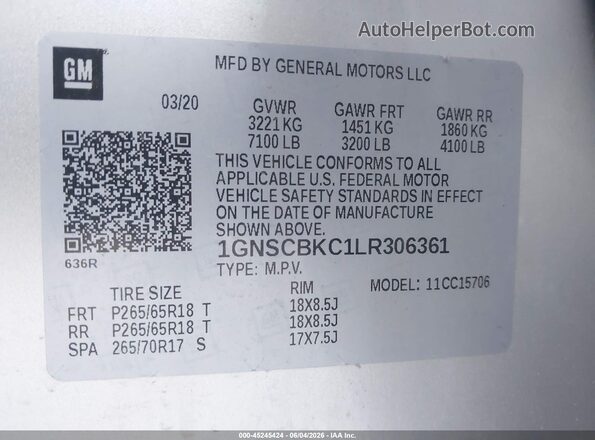 1GNSCBKC1LR306361 2020 CHEVROLET TAHOE Silver Շարժիչի բաժամունքի տեսք
