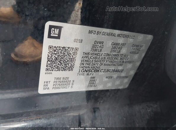1GNSCBKC2JR284822 2018 CHEVROLET TAHOE Black ძრავის განყოფილების ხედი