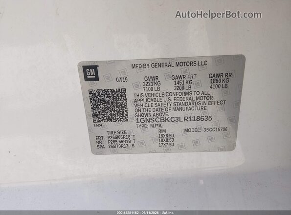 1GNSCBKC3LR118635 2020 CHEVROLET TAHOE Белый Вид подкапотного пространства