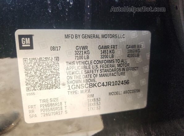 1GNSCBKC4JR102456 2018 CHEVROLET TAHOE Black Widok naklejki z numerem VIN