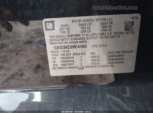 1GNSCBKC5HR141860 2017 CHEVROLET TAHOE Black Շարժիչի բաժամունքի տեսք