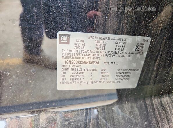 1GNSCBKC5HR186636 2017 CHEVROLET TAHOE Black Widok naklejki z numerem VIN