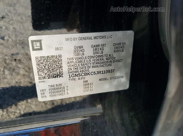 1GNSCBKC5JR110937 2018 CHEVROLET TAHOE Black VIN sticker view