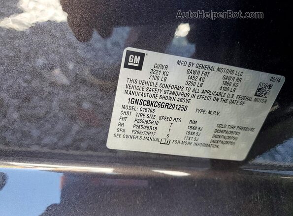 1GNSCBKC6GR291250 2016 CHEVROLET TAHOE Black VIN կոդի պիտակի տեսք
