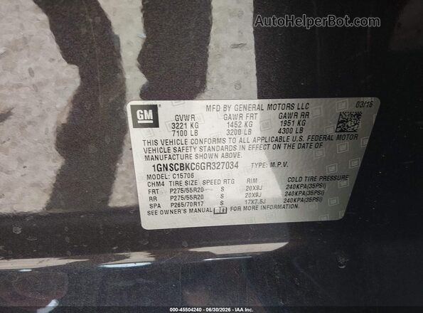 1GNSCBKC6GR327034 2016 CHEVROLET TAHOE Gray ძრავის განყოფილების ხედი
