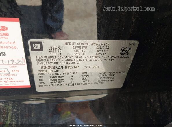 1GNSCBKC7HR152147 2017 CHEVROLET TAHOE Black Widok komory silnika