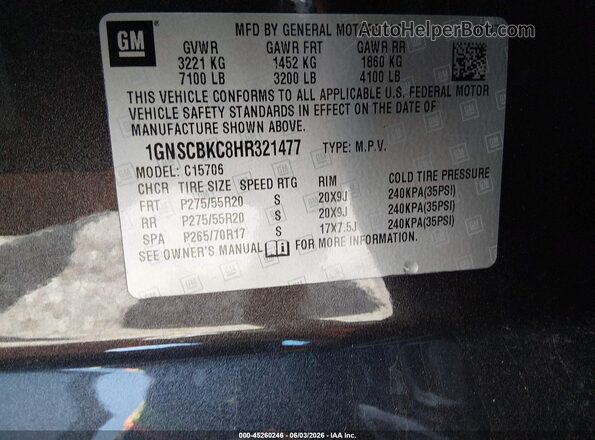 1GNSCBKC8HR321477 2017 CHEVROLET TAHOE Dark Brown Widok komory silnika