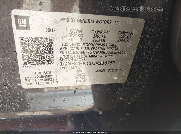 1GNSCBKC8JR138750 2018 CHEVROLET TAHOE Gray Շարժիչի բաժամունքի տեսք