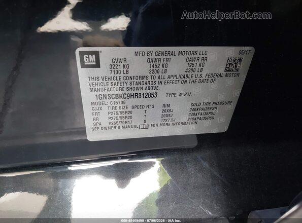 1GNSCBKC9HR312853 2017 CHEVROLET TAHOE Black Widok komory silnika