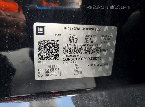 1GNSCBKC9JR335720 2018 CHEVROLET TAHOE Черный 