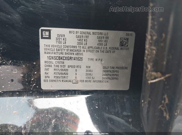 1GNSCBKCXGR141626 2016 CHEVROLET TAHOE Black Вид підкапотного простору