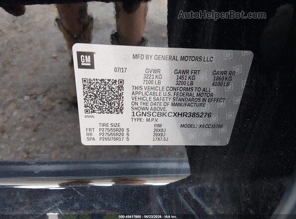 1GNSCBKCXHR385276 2017 CHEVROLET TAHOE Black ძრავის განყოფილების ხედი