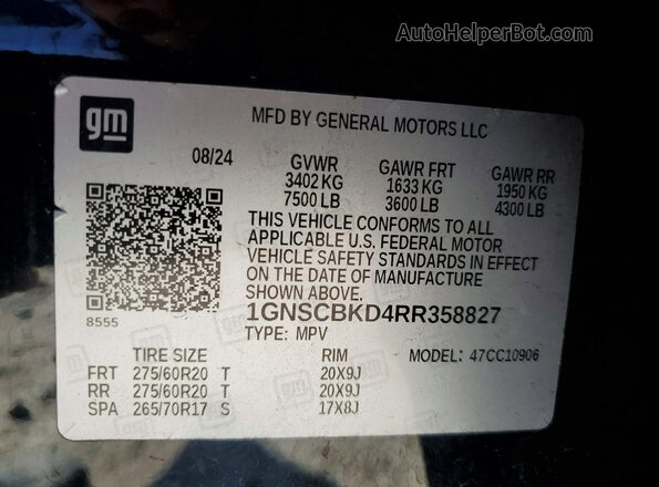 1GNSCBKD4RR358827 2024 CHEVROLET SUBURBAN Black Вид підкапотного простору