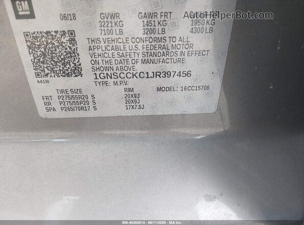 1GNSCCKC1JR397456 2018 CHEVROLET TAHOE Tan Widok komory silnika