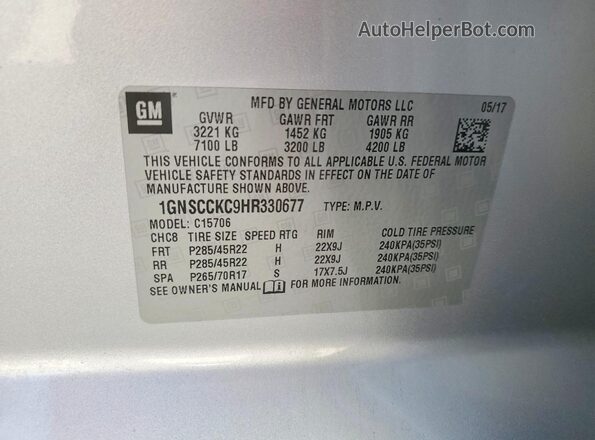 1GNSCCKC9HR330677 2017 CHEVROLET TAHOE Silver 