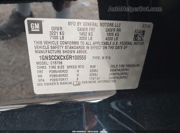 1GNSCCKCXGR100550 2016 CHEVROLET TAHOE Black Շարժիչի բաժամունքի տեսք