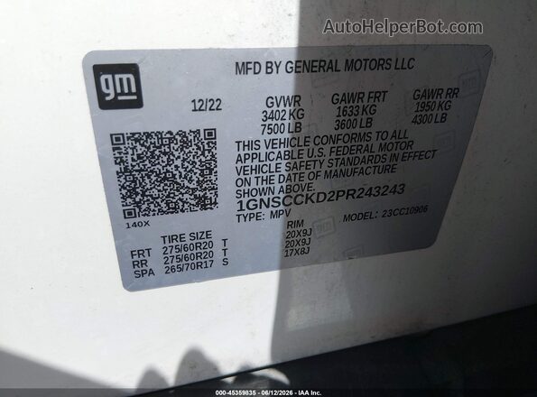 1GNSCCKD2PR243243 2023 CHEVROLET SUBURBAN White Widok komory silnika