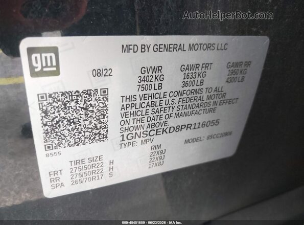 1GNSCEKD8PR116055 2023 CHEVROLET SUBURBAN Black Engine compartment view