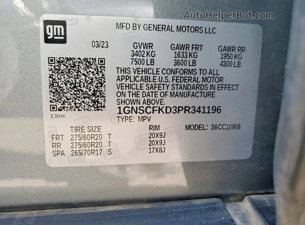 1GNSCFKD3PR341196 2023 CHEVROLET SUBURBAN Silver 