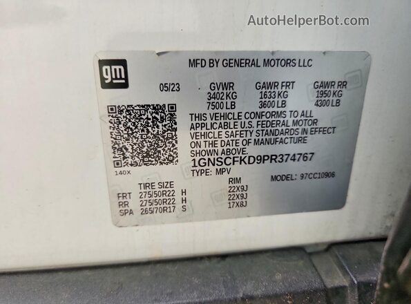1GNSCFKD9PR374767 2023 CHEVROLET SUBURBAN Белый Панорамный вид салона 360°