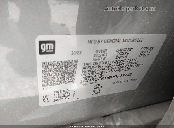 1GNSCFKD9PR527745 2023 CHEVROLET SUBURBAN Серый Вид подкапотного пространства