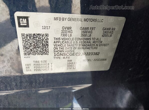 1GNSCGEC2JR223382 2018 CHEVROLET SUBURBAN Blue Вид підкапотного простору