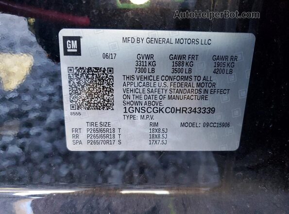 1GNSCGKC0HR343339 2017 CHEVROLET SUBURBAN Black 