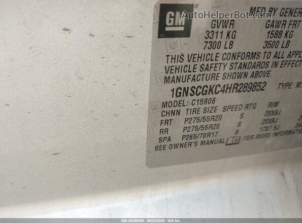 1GNSCGKC4HR289852 2017 CHEVROLET SUBURBAN Silver Вид підкапотного простору