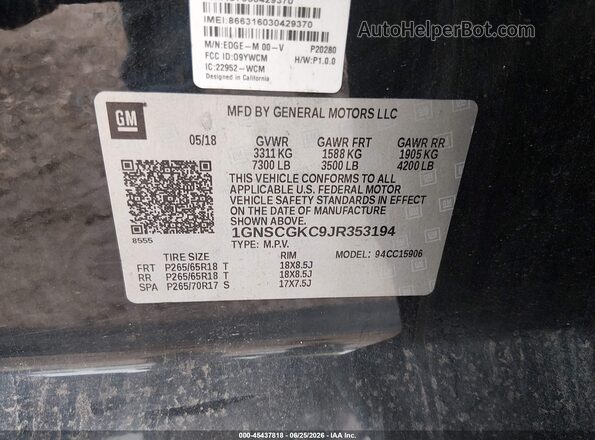 1GNSCGKC9JR353194 2018 CHEVROLET SUBURBAN Black Շարժիչի բաժամունքի տեսք