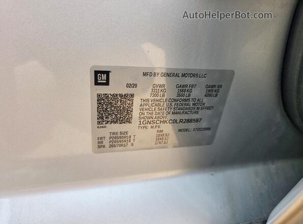1GNSCHKC0LR288597 2020 CHEVROLET SUBURBAN Серебряный 