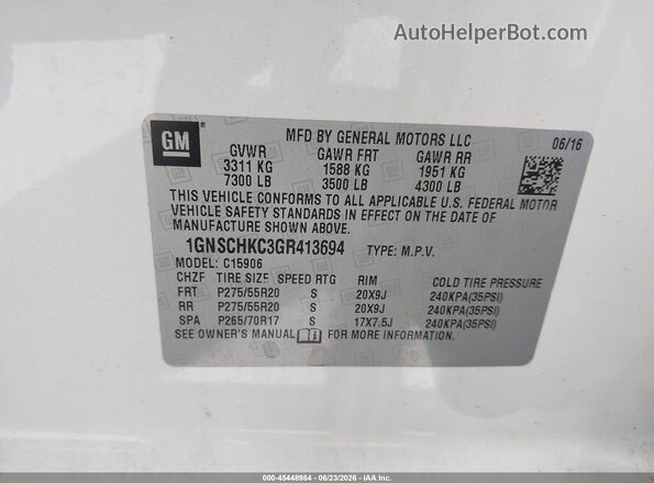 1GNSCHKC3GR413694 2016 CHEVROLET SUBURBAN White Engine compartment view