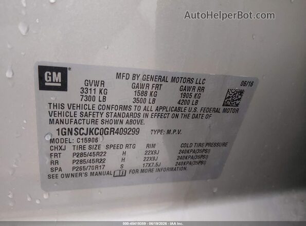1GNSCJKC0GR409299 2016 CHEVROLET SUBURBAN Tan Engine compartment view
