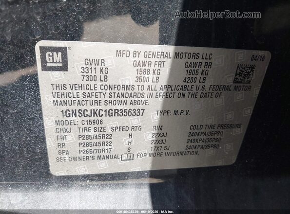 1GNSCJKC1GR356337 2016 CHEVROLET SUBURBAN Black ძრავის განყოფილების ხედი