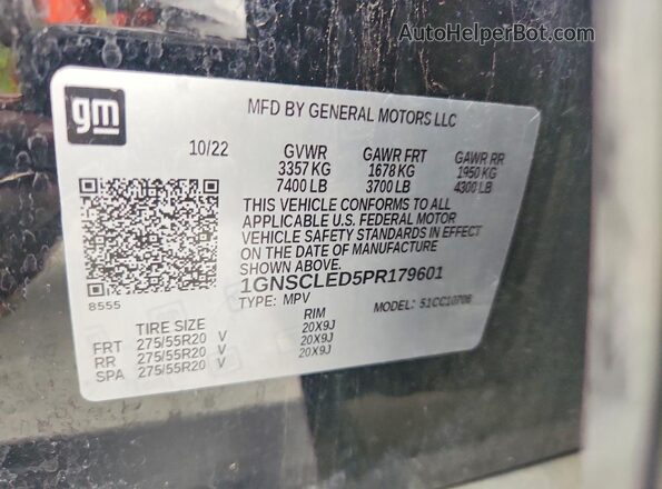 1GNSCLED5PR179601 2023 CHEVROLET TAHOE Черный Вид наклейки с VIN-кодом