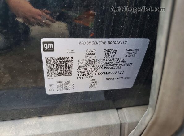 1GNSCLEDXMR372144 2021 CHEVROLET TAHOE Black VIN კოდის სტიკერის ხედი