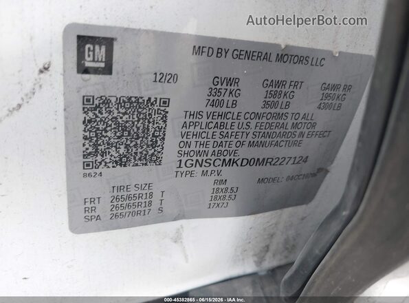 1GNSCMKD0MR227124 2021 CHEVROLET TAHOE White Շարժիչի բաժամունքի տեսք