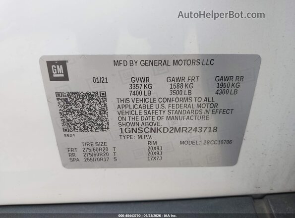 1GNSCNKD2MR243718 2021 CHEVROLET TAHOE White Շարժիչի բաժամունքի տեսք
