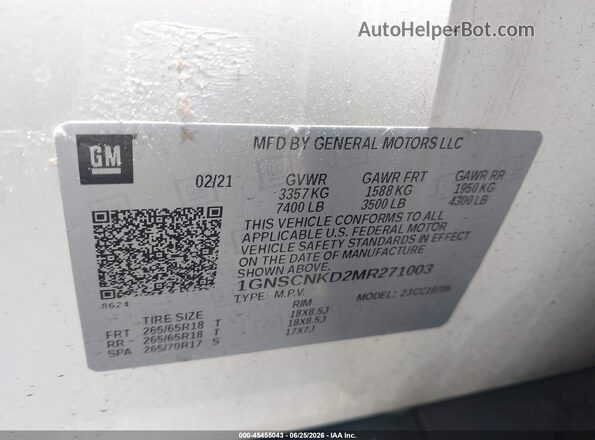 1GNSCNKD2MR271003 2021 CHEVROLET TAHOE Белый Вид подкапотного пространства