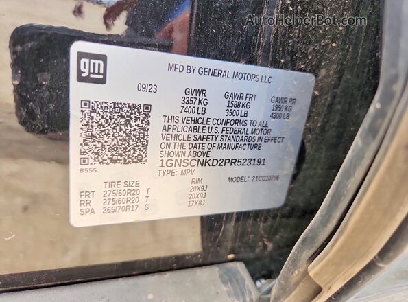 1GNSCNKD2PR523191 2023 CHEVROLET TAHOE Черный Вид наклейки с VIN-кодом