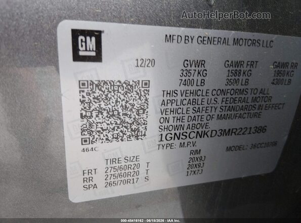 1GNSCNKD3MR221386 2021 CHEVROLET TAHOE Gray Engine compartment view