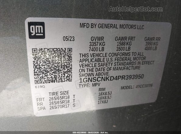 1GNSCNKD4PR393950 2023 CHEVROLET TAHOE Gray Շարժիչի բաժամունքի տեսք