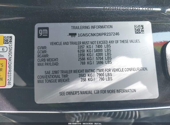 1GNSCNKD6PR237246 2023 CHEVROLET TAHOE Black Engine compartment view