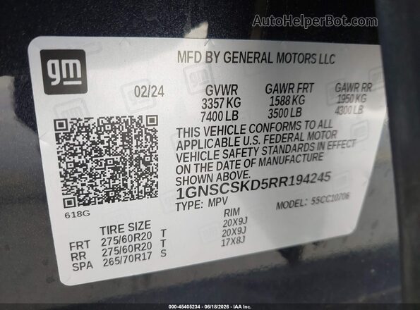 1GNSCSKD5RR194245 2024 CHEVROLET TAHOE Black Շարժիչի բաժամունքի տեսք