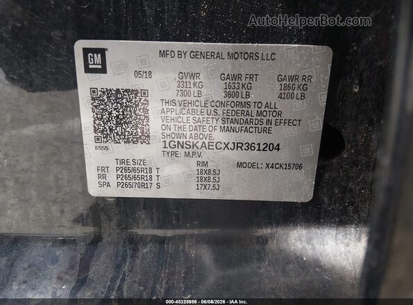 1GNSKAECXJR361204 2018 CHEVROLET TAHOE Black Շարժիչի բաժամունքի տեսք