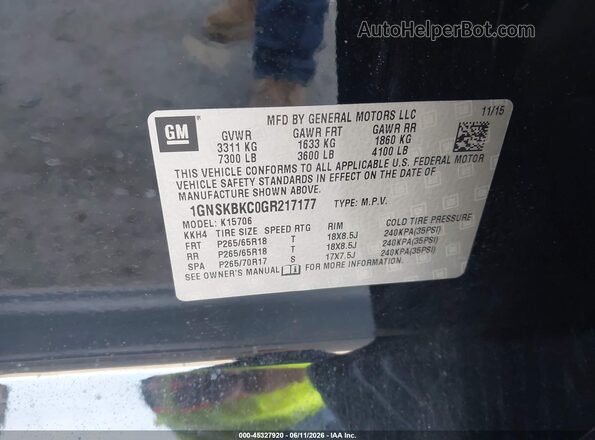 1GNSKBKC0GR217177 2016 CHEVROLET TAHOE Blue Շարժիչի բաժամունքի տեսք