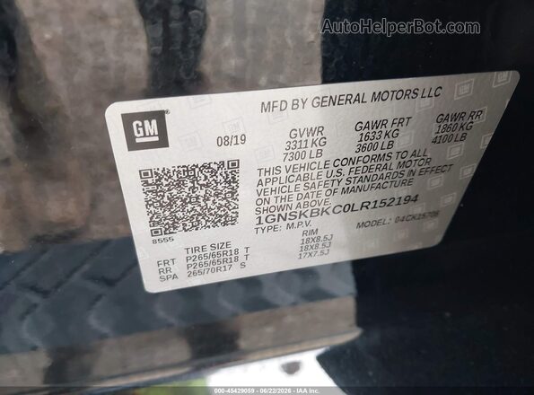 1GNSKBKC0LR152194 2020 CHEVROLET TAHOE Black ძრავის განყოფილების ხედი